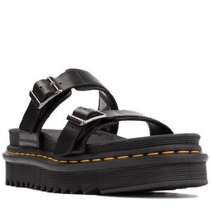 Dr. Martens Black Platform Sandals with Yellow Stitching